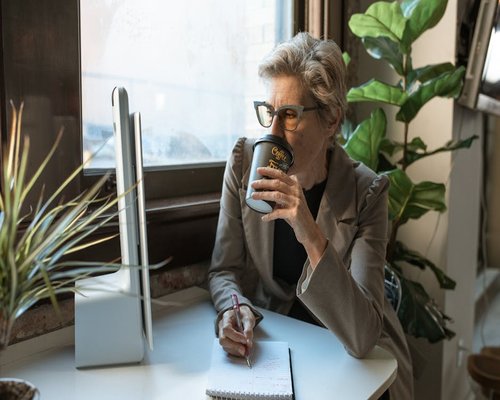 Person taking visual break at desk